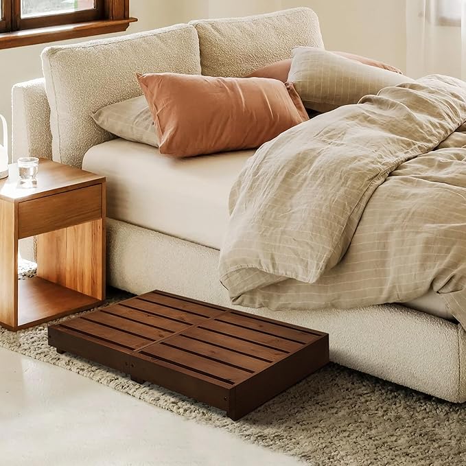 Outdoor Steps 3.5'' Height, Indoor Wooden Step Stool with Non Slip Pads, Step for Outside, Safety Stepping Stool for Hanicap, Kids, Bathroom, Kitchen, Bed (Walnut Color)