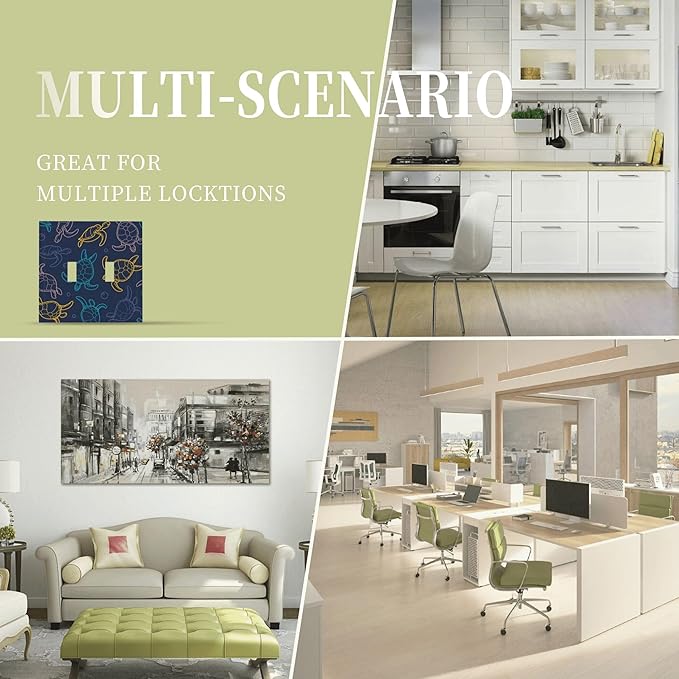 Cartoon Turtles Double Toggle Light Switch Covers 2 Gang Wall Plate Dual Decorative Switchplate Electrical Faceplate for Bathroom Country Kitchen Bedroom Decor, 4.9" x 5"