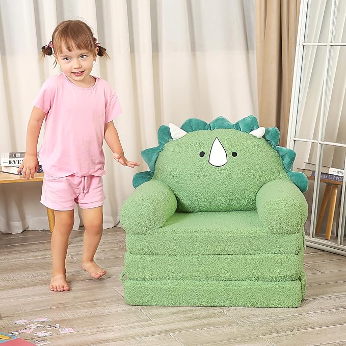 Foldable Kids Sofa, Triceratops Toddler Couch with Tri Folding Foam Cushions, Comfy Kids Couch for Kids Age 18 Months and Up