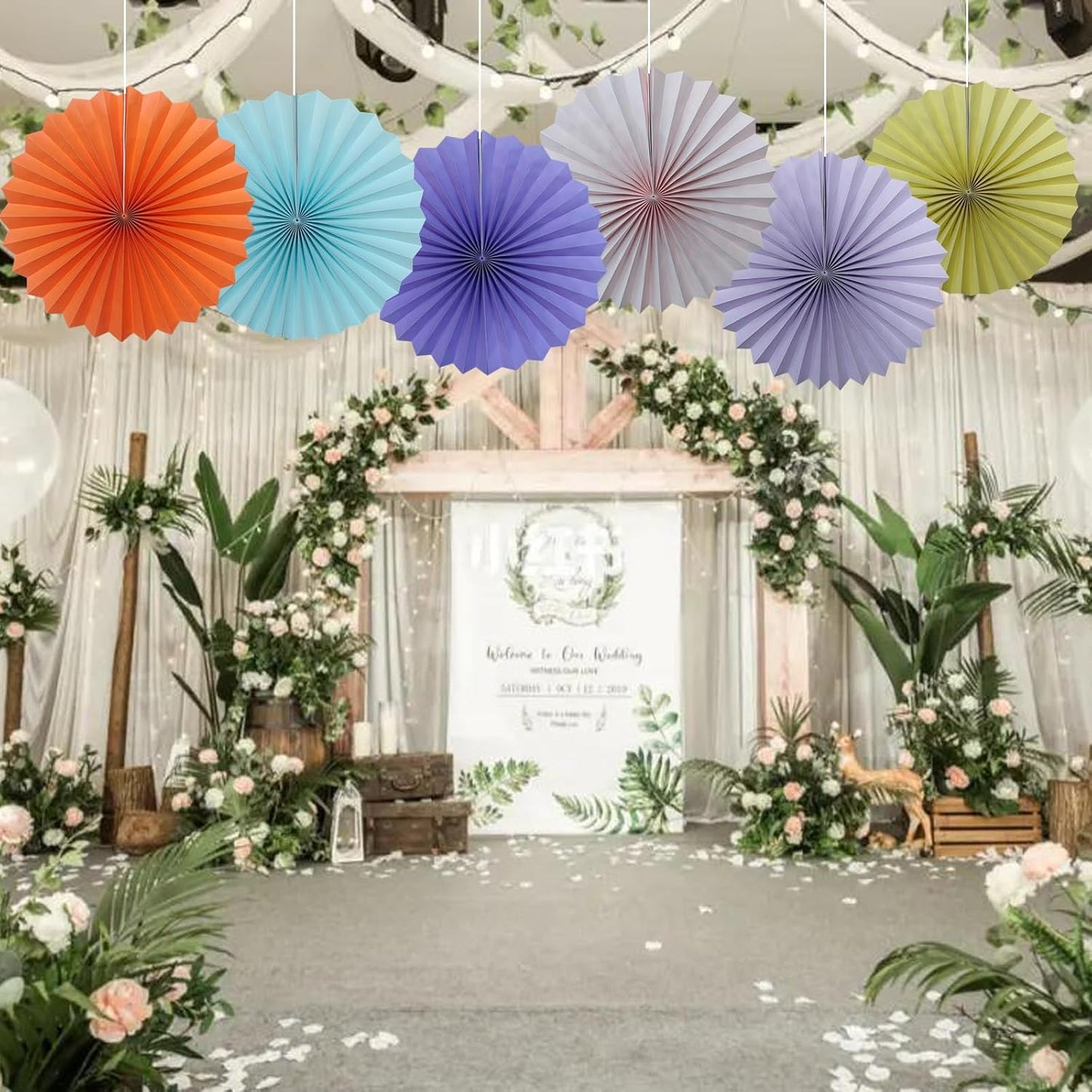 BARTHEW Yellow Hanging Paper Fans,Yellow Accessories Paper Decorations for Party,Color Party Decorations,Bee Themed Classroom Decor,16in Hanging Paper Fans 30 Color DIY Set (Light Yellow)