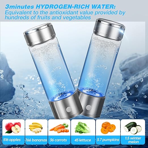 Hydrogen Water Bottle, Hydrogen Water Bottle Generator with SPE PEM Technology Water Ionizer, Hydrogen Water Machine Improve Water in 3 Minutes for Home, Office, Travel (15oz 3in1 Silver)