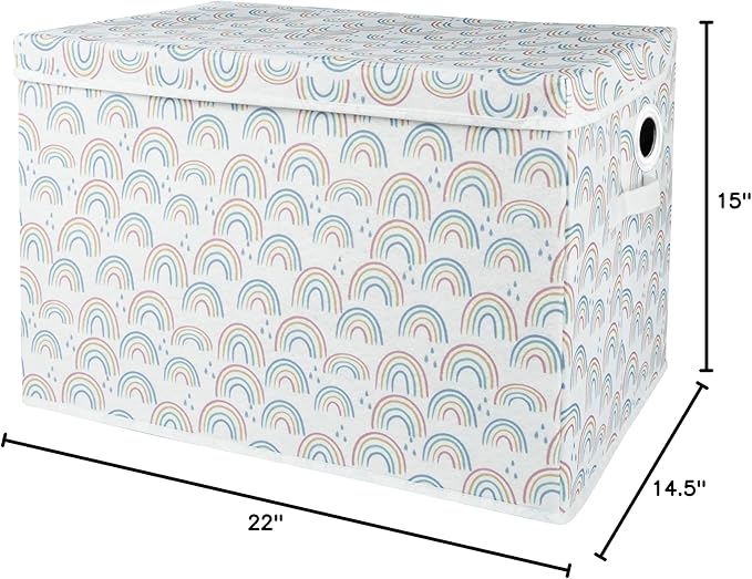 Sammy & Lou Collapsible Felt Soft Toy Box Toy Chest for Toddlers Toy Storage Organizer with Handles and Hinged Lid, 22 x 14.5 x 15 inches, Painted Rainbow