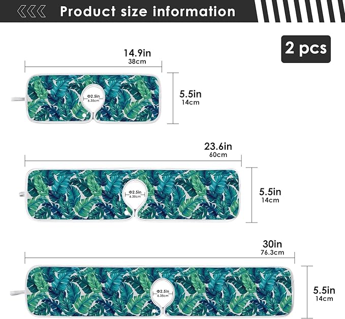 Kitchen Faucet Absorbent Mat,Turquoise Green Palm Leaves Water Splash Guard for Sink, Faucet Drip Catcher Thicken Sponge Microfiber Faucet Water Catcher Mat Sink Absorbent Mat for Kitchen 30x5in 2Pack