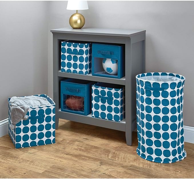 iDesign Dot Fabric Round Storage Bin, Basket Container Mini Hamper with Dual Side Handles for Closet, Bedroom, Laundry, Clothing, Toys, Nursery - Blue