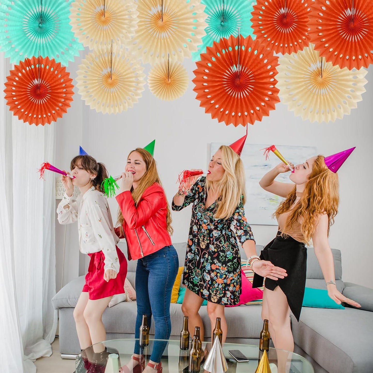 BEISHIDA Orange Blue White Hanging Honeycomb Round Paper Fans Decoration Cream Theme Tissue Paper Fan Garland for Baby Shower Kid Birthday Graduation Wedding Party Supplies(11packs)