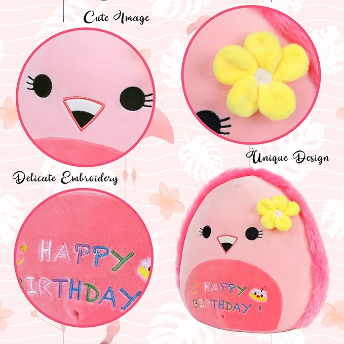 Easfan Pink Flamingo Plush Pillow Cute Stuffed Animal Cuddly Soft Toys Happy Birthday Gifts Plush Pal for Kids Girls Adults, 13-Inch