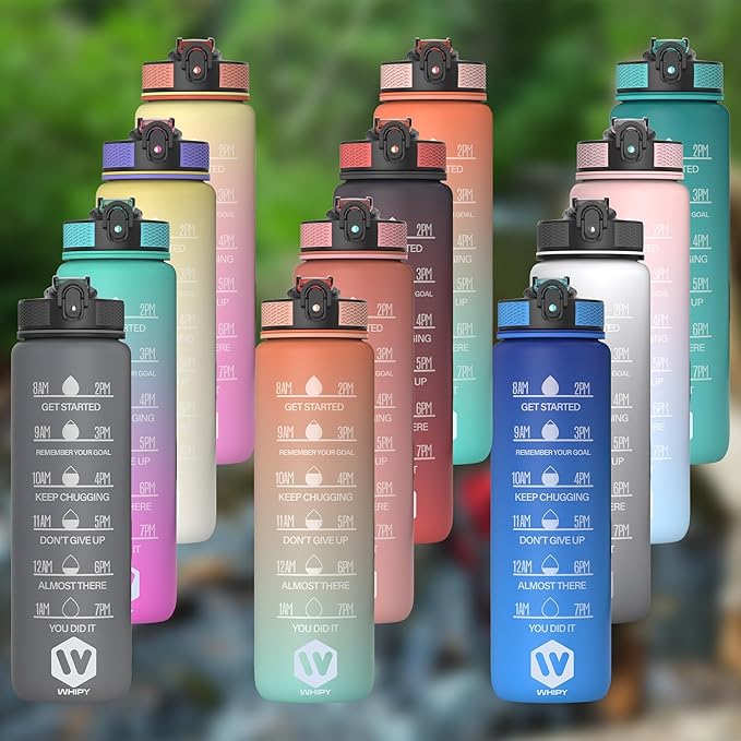 32 oz Water Bottle with Time Marker- Leak-Proof & BPA Free Reusable Gym Water Bottle - Easy to Carry Motivational Water Bottle for Fitness, Sports, Outdoor, Cycling, School (Day & Night)