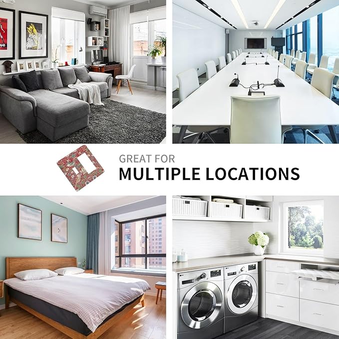 William Morris Strawberry Thief Botanical Red Green 2 Gang Single Toggle Rocker Combination Light Switch Covers Wall Plate Cover Electrical Faceplate Decorative Switchplate for Country Bedroom