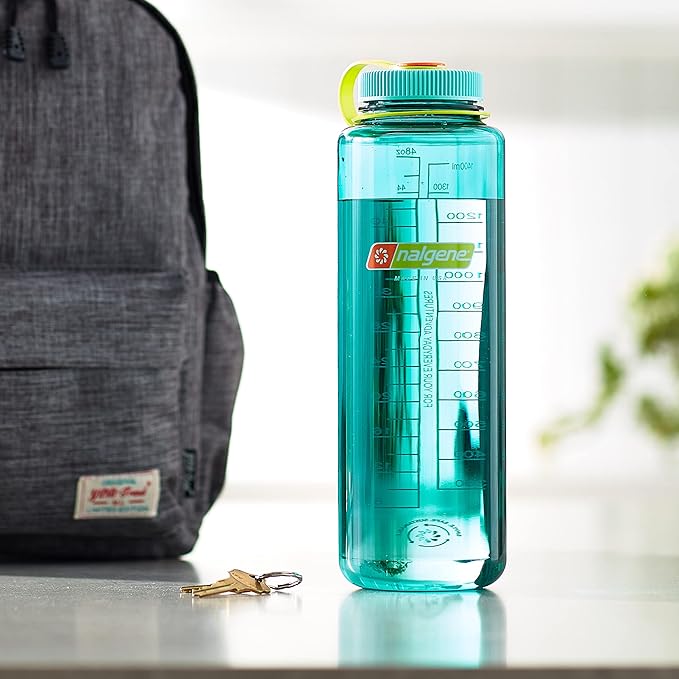 Nalgene Sustain Tritan BPA-Free Water Bottle Made with Material Derived from 50% Plastic Waste, 48 OZ, Wide Mouth, Cerulean
