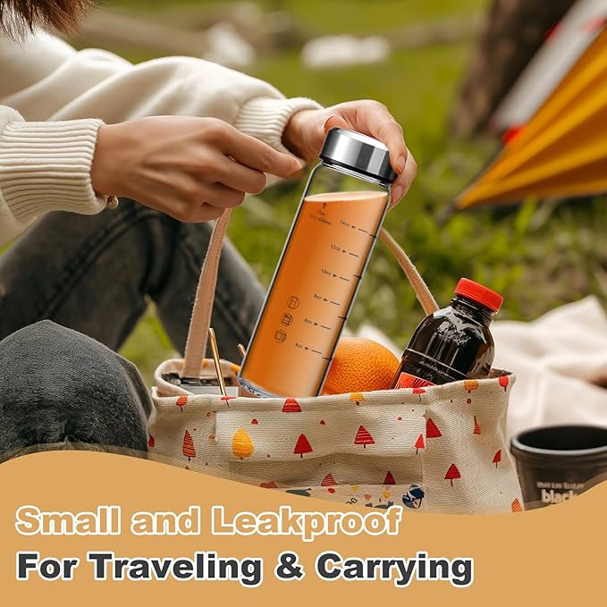 SIEROZUR Juice Bottles - 6 Pack Wide Mouth Glass Bottles with Lids - for Juicing, Smoothies, Infused Water, Beverage Storage - 16oz, BPA Free, Stainless Steel Lids, Leakproof, Reusable, Borosilicate