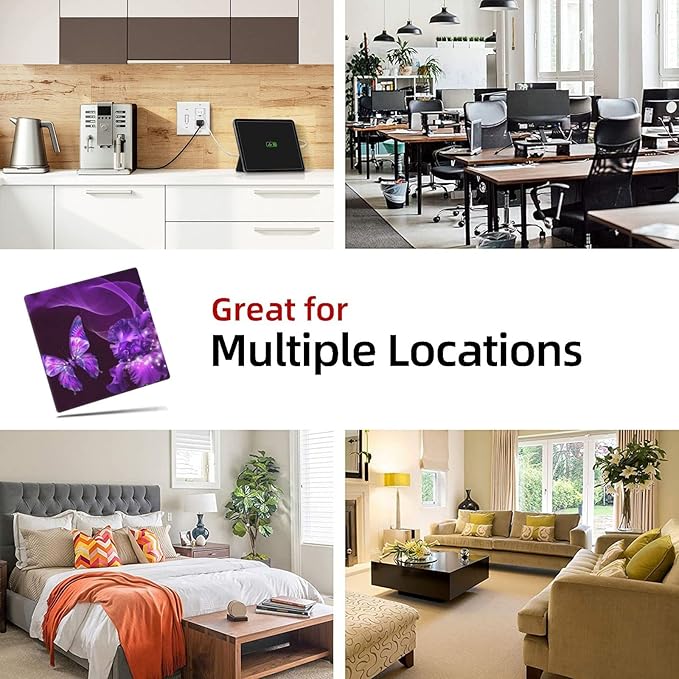 Purple Butterfly Flower Double Blank Switch Wall Plate Cover Outlets Decorative 2-Gang for Electrical Girls Room Bathroom Bedroom Home Kitchen Two Receptacle Polycarbonate Power Gear 4.5" x 4.6"