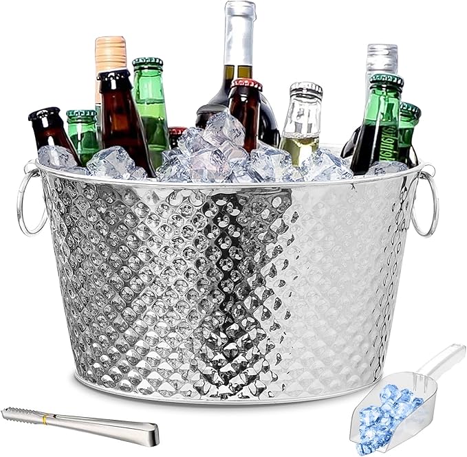 Large Ice Buckets for Parties, Ice Tub with Scoop for Cocktail Bar Mimosa Bar Supplies, Large Champagne Bucket Beer bucket Metal Tub