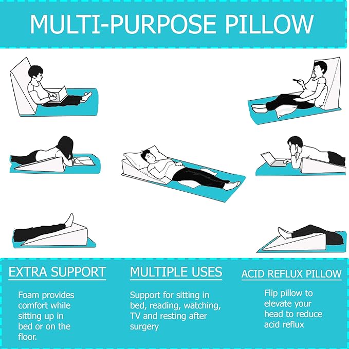 Greaton, 24-Inch Mattress System Bed Wedge Pillow Foam Incline, Multi-Purpose, Comfortable, Heartburn, Legs and Back Support for Acid Reflux, Increases Blood Flow, Promotes Breathing, White