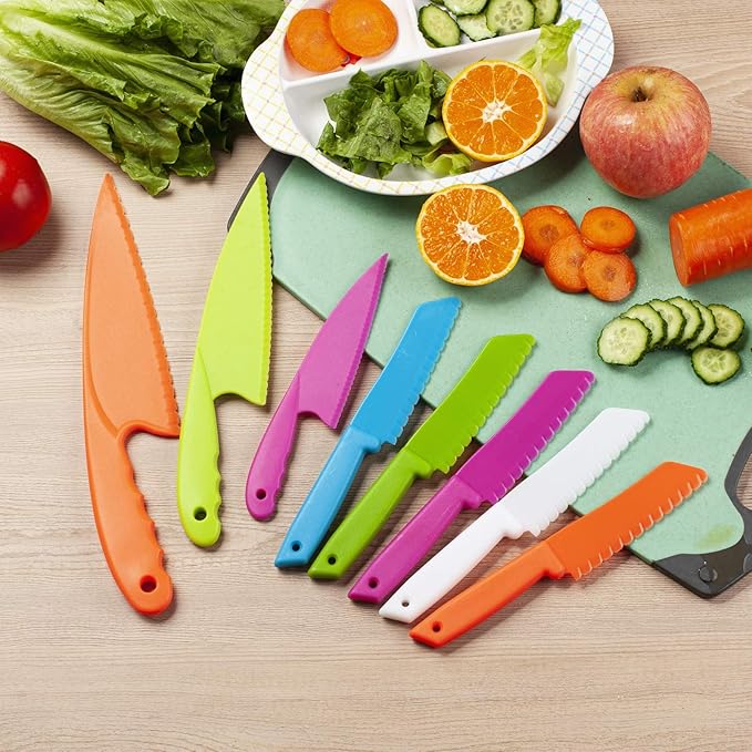 Knives for Kids 8-Piece Nylon Kitchen Baking Knife Set, Perfect Toddler's Safe Knife, Lettuce Knife and Bread, Salad Kitchen Knives