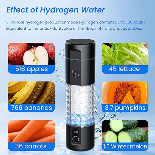 Hydrogen Water Generator, 5000ppb,290ml, Hydrogen Water Bottle, SPE and PEM Technology,Rechargeable Portable Hydrogen Water Machine Generator, 5Min Quick Electrolysis, zbfc3B