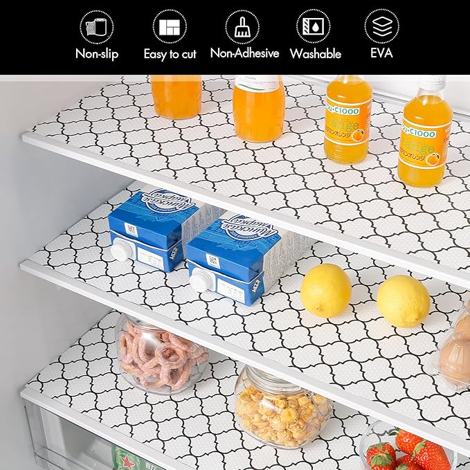 Cooyes Shelf Liner – Non-Slip Shelf Liners for Kitchen Cabinets – Waterproof Shelf Paper with Modern Pattern – Durable EVA Cabinet Liners