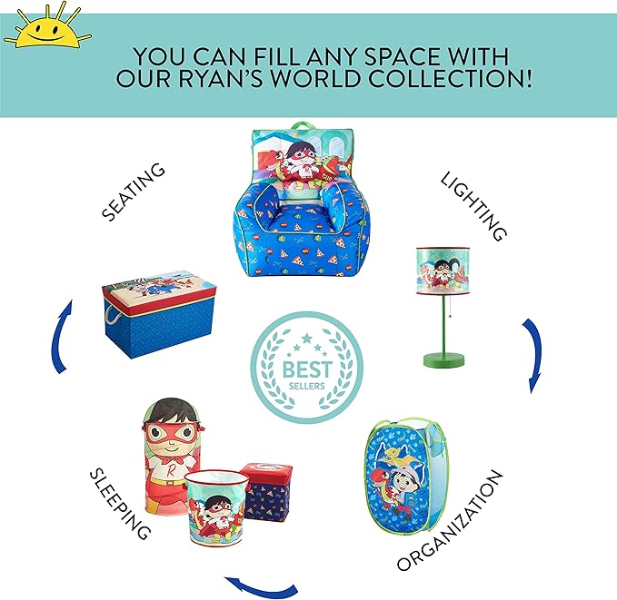 Idea Nuova Ryans World Pop Up Laundry Storage Hamper with Durable Carry Handles, 21" H x 13.5" W X 13.5" L