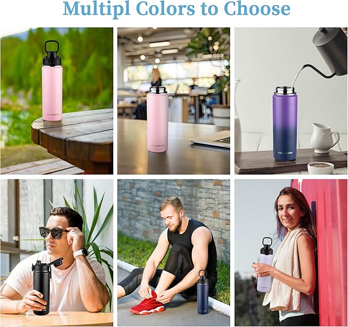 Insulated water bottle with Straw,24oz Stainless Steel Water Bottle for Adult Kids,Double Wall Vacuum Wide Mouth Insulated Water Bottle for Sports,BPA-free and Leak-proofοΌ24oz,PinkοΌ