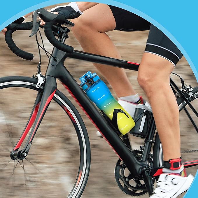 OLDLEY 25 oz Water Bottle, Motivational Water Bottle with Time Marker, Sports Water Bottle With Strap, Leakproof & BPA Free Large Water Bottles for School, Gym, Travel, Outdoor, Tritan,Yellow&Blue