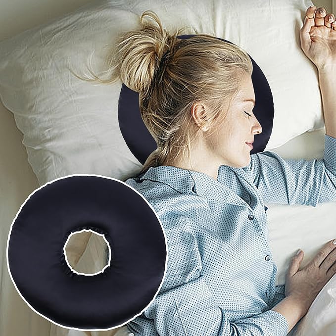 Ear Piercing Pillow for Side Sleepers - CNH Pillow with Ear Hole for Pain Relief, Pressure Sores & Inflammation - Donut Earring Pillow for Sleeping, Headphones & Tinnitus Support (Black)