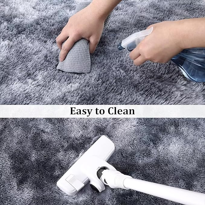 Fluffy Grey Rugs for Bedroom Living Room 10x13 Extra Large Soft Shaggy Throw Carpet Non Slip Furry Fuzzy Rugs for Nurery Kids Room Plush Cozy Non Shedding Home Decor Mat, Tie Dye Dark Grey