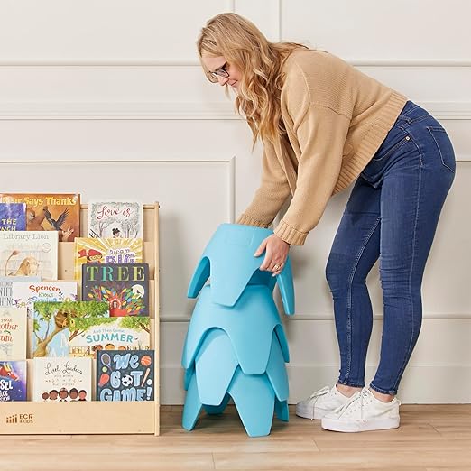 ECR4Kids Ayana Stool Set, Flexible Seating, Cyan Blue, 4-Pack