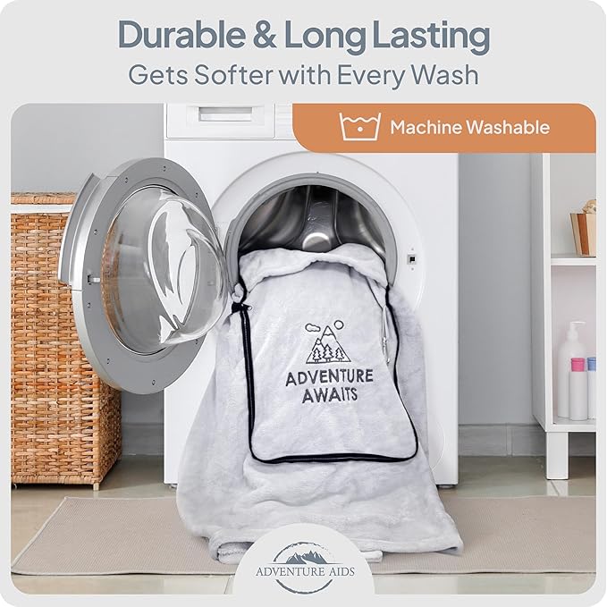 Travel Pillow and Blanket Set - Super Soft 2 in 1 Blankets with Cozy Hand & Feet Pouches Zip into Plush Pillows - Large Size Wraps You in Warmth on Airplanes - Luggage Sleeve & Backpack Clip (Gray)