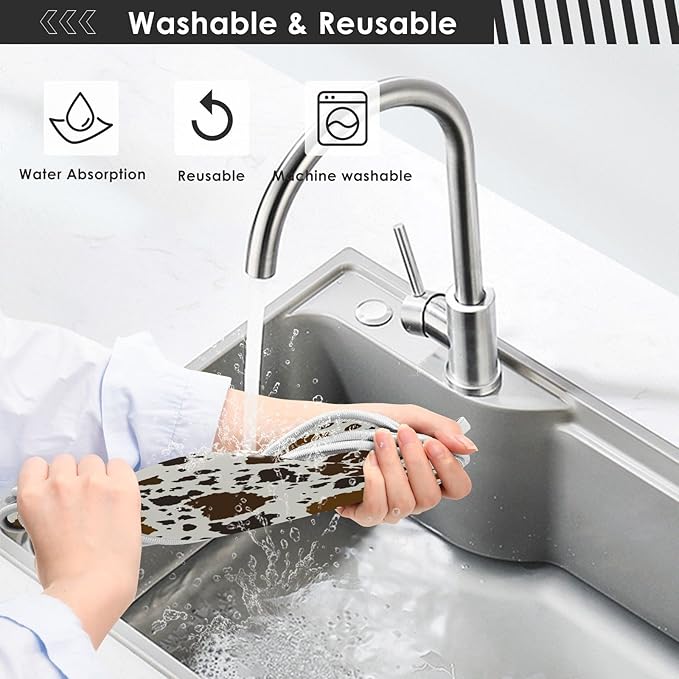 Kitchen Faucet Absorbent Mat,Cowhide Leather Water Splash Guard for Sink, Faucet Drip Catcher Thicken Sponge Microfiber Faucet Water Catcher Mat Sink Absorbent Mat for Kitchen 23x5in 2 Pack