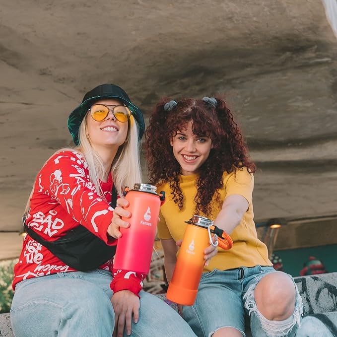 Farsea Insulated Water Bottle With Paracord Handle, Protective Boot and 2 Lids (Straw Lid & Spout Lid), Stainless Steel Water Bottle Wide Mouth, Double Wall Sweat-Proof BPA-Free, 18 oz