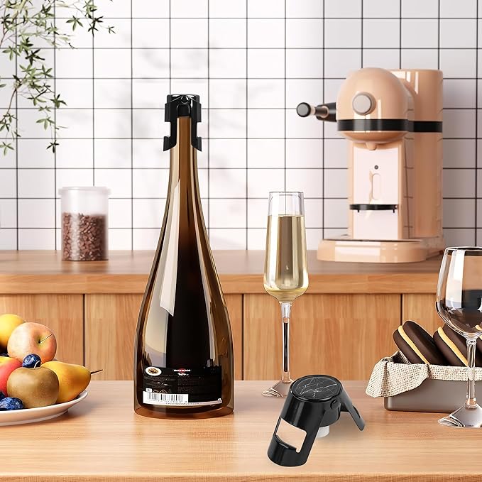 LIZIMANDU Champagne Stopper, Stainless Steel Bottle Plug Sealer for Sparkling Wine, Superior Leak,keeps Wine, Champagne, Prosecco, Cava, and Sparkling Wine fresh longer(1-Black Marble)