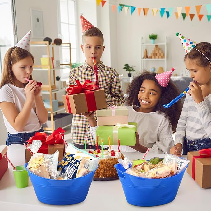 6 Pieces Ice Buckets Bulk, Plastic Ice Buckets with Handles, Oval Storage Tub, Large Capacity Ice Drink Bucket for Party Bar Wine Beer Champagne Beverage Bottle Cooler (Blue,4.5 Liter)