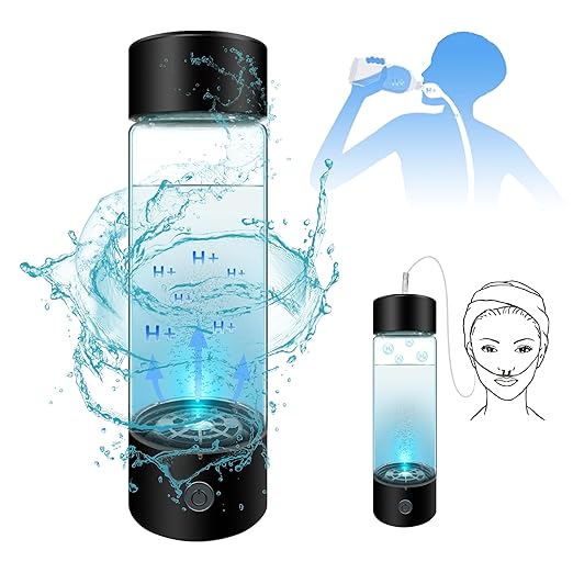 Hydrogen Water Bottle, 2024 Portable Hydrogen Water Bottle Generator with Inhaler Adapter, Rechargeable Hydrogen Rich Water hydrogenator Glass Health Cup for Home Office, 420ML(Black)