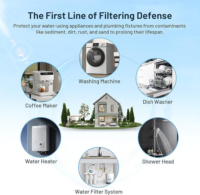 Whole House Water Filter Cartridge Replacement for Well Water, 20 Micron Water Filter 10" x 2.5" Pleated Sediment Water Filter Compatible with R50, WFPFC3002, W50PE, WB-50W, WHKF-WHPL - 2 Pack