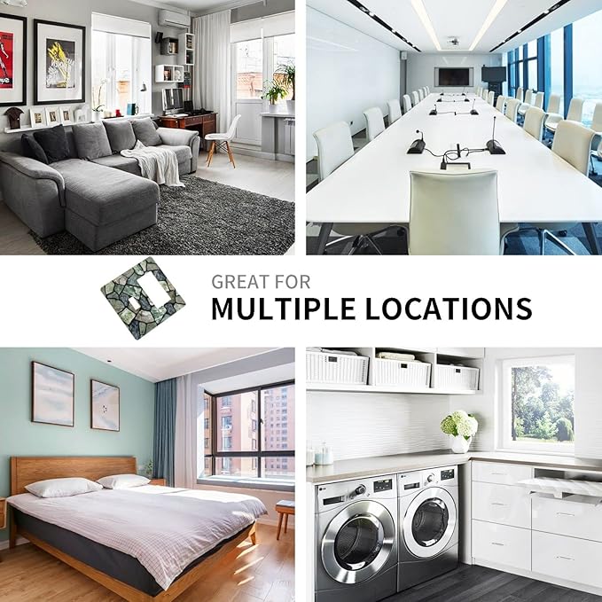 Green Stone Texture Combo Single Toggle 1 Rocker Light Switch Wall Plate Cover Decorative 2-Gang for Electrical Outlets Room Bathroom Bedroom Home Kitchen One Decora Receptacle 4.5" x 4.6"