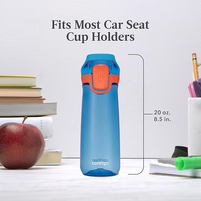Contigo Autoseal Water Bottle, 20 oz, Blue Poppy/Coral