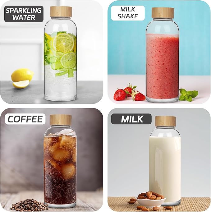 48 oz Sports Borosilicate Glass Water Bottle with Bamboo Lid with Neoprene Sleeve