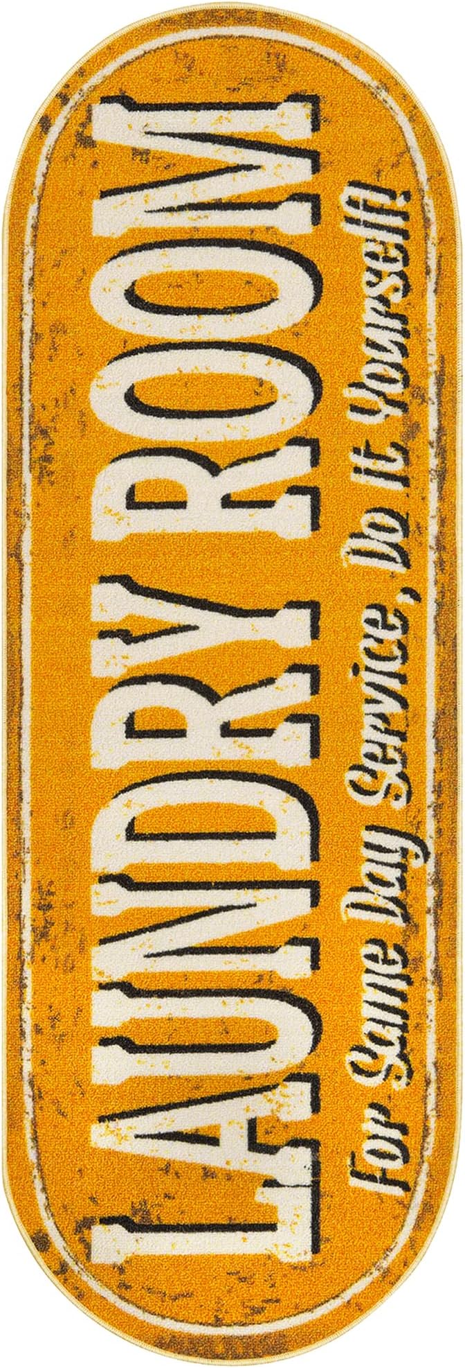 Ottomanson Laundry Collection Non-Slip Rubberback Laundry Text Design 2x5 Laundry Room Runner Rug, 20" x 59" Oval, Orange