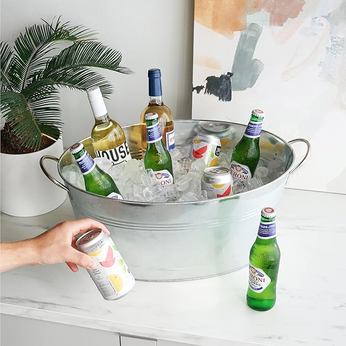 True Ice Buckets for Parties 6.3 Gallons (23.8 Liters), Large Galvanized Tubs for Drinks, Large Beverage Tubs for Parties, Galvanized Bucket, Set of 1
