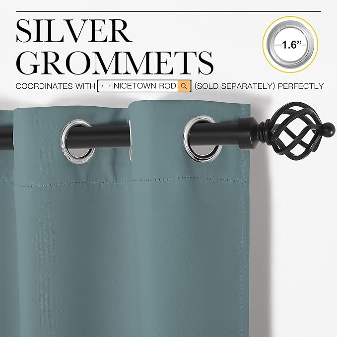 NICETOWN Modern Blackout Curtains Noise Reducing, Thermal Insulated and Privacy Room Darkening Drape Panels for Boy's Guest Room Door Small Short Window (Greyish Blue, 2 Panels, W29 x L45 -Inch)
