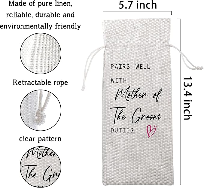 Mother of the Groom Gifts Pairs Well with Mother of the Groom Duties Wine Bag Wedding Engagement Gifts for Mother from Groom Reusable Wine Gift Bag