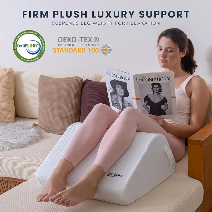 Leg Elevation Pillow Foam Wedge 11" - Ergonomic Lower Back Pain Relief - Knee Bed Pillow for Leg Pain - Post Workout Recovery, Circulation, Firm Support, Plush Removable Cover (Large 11")