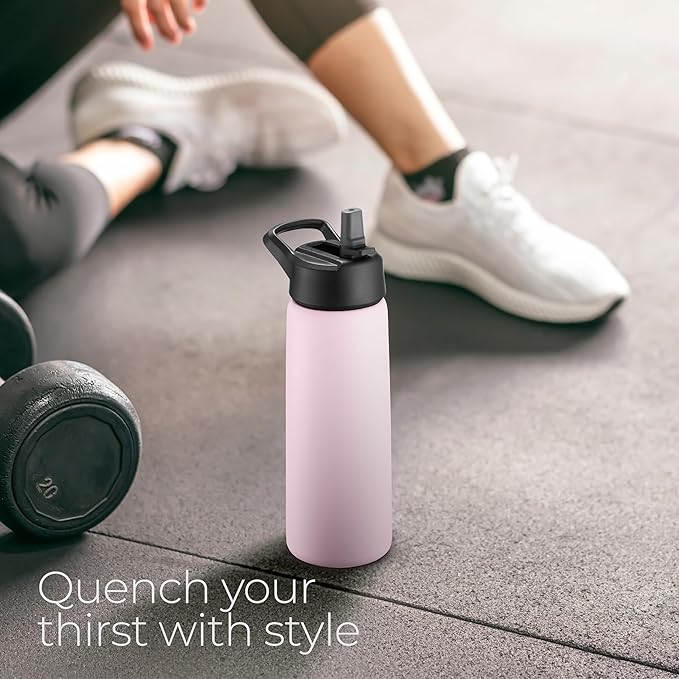 SipX™ Triple-Insulated Stainless Steel Water Bottle 25oz. With 3 Lids, BPA-Free Reusable Insulated Water Bottle Keeps Cold 24 Hours, Metal Water Bottle Made Of Sustainable Material For Hiking & Biking