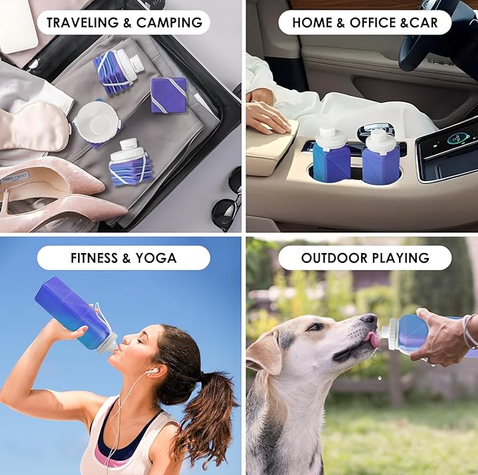 Collapsible Water Bottles,BPA-Free Leak-Proof Silicone Foldable Water Bottle Cup 20.6oz,Durable Lightweight Bottle for Gym Travel Camping Hiking Running (UV Discoloration)
