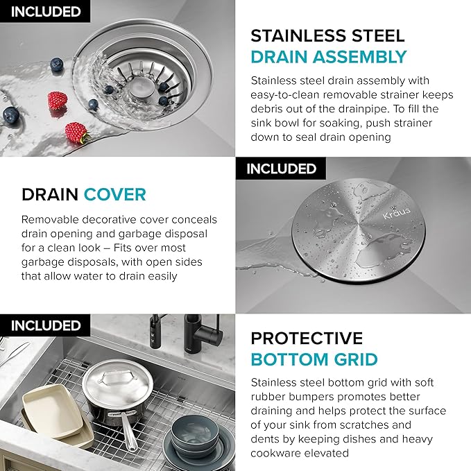 Kraus KWU110-32/5.5 Kore ADA Workstation 32-inch Undermount 16 Gauge Stainless Steel Single Bowl Kitchen Sink with Accessories, 32 Inch