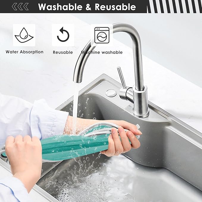 Kitchen Faucet Absorbent Mat,Teal Turquoise Green Wood Water Splash Guard for Sink, Faucet Drip Catcher Thicken Sponge Microfiber Faucet Water Catcher Mat Sink Absorbent Mat for Kitchen 14x5in 2 Pack