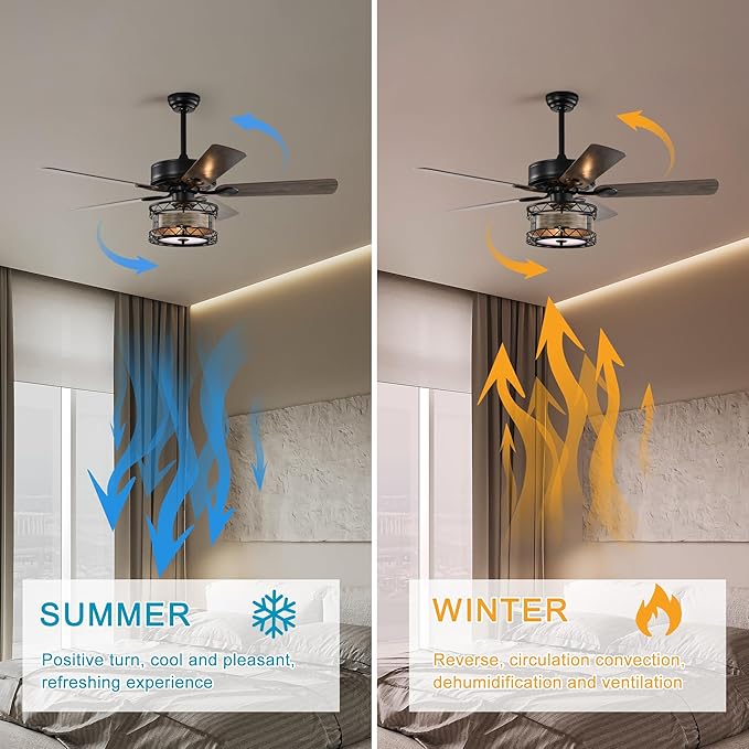 NicBex Ceiling Fan 52 Inch Ceiling Fan with Lights Vintage Ceiling Fans with 5 Blades and Remote Control Reversible Ceiling Fan with Lamp Shade for Bedroom, Living Room, Matte Black