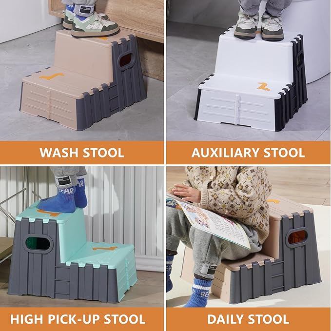 Toddler Step Stool,Anti-Slip Sturdy 2 Step Folding Stools for Kids for Bathroom Toilet Potty Training(Black and White)