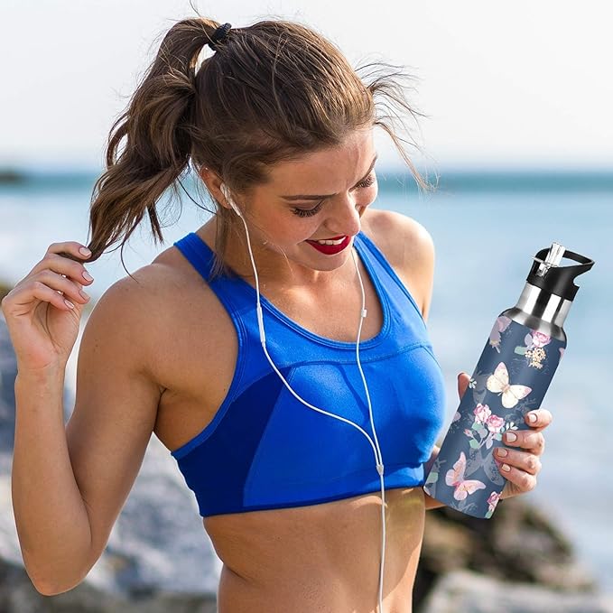 MNSRUU Insulated Water Bottle with Straw, Rainbow and Unicorns Stainless Steel Flasks for Sports Cycling Hiking School