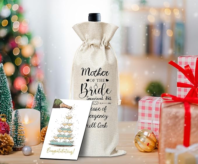 Engagement Wine Gifts Bag, Gifts For Wedding Engagement Marriage Bride Shower Reusable Wine Bag, Champagne Gifts Bag For Mother Of The Bride Women Friends Coworkers With Card-21