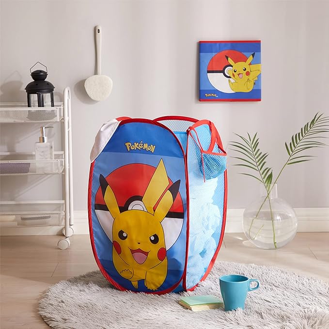 Idea Nuova Pokemon Pikachu Pop Up Hamper with Durable Carry Handles, 21'' H x 13.5'' W X 13.5'' L, Pokemon/Blue